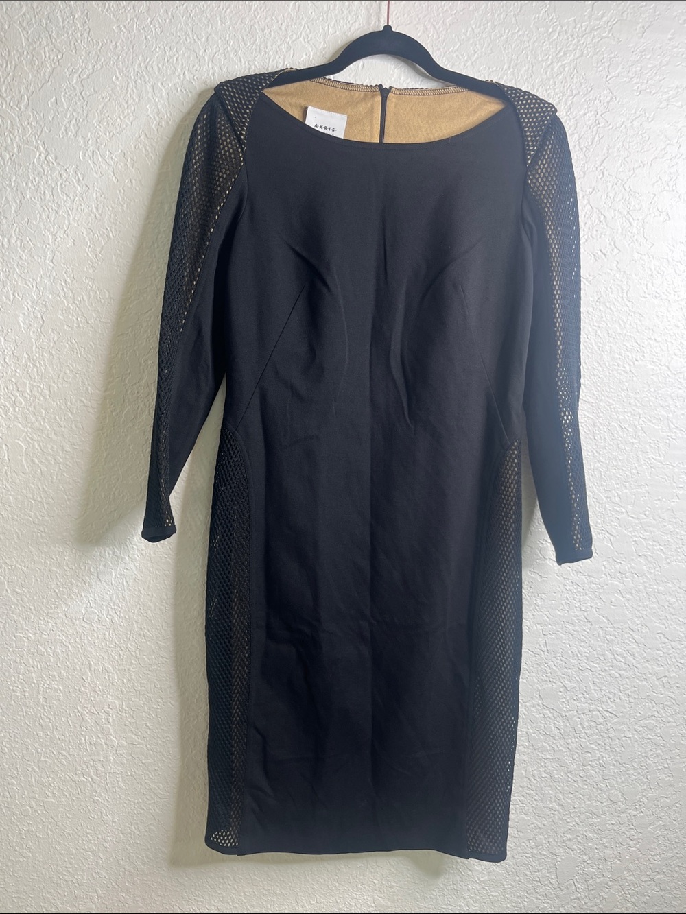 Akris Punto Women's Long Sleeve Netted Mesh Lined Sheath Midi Dress Black sz 8